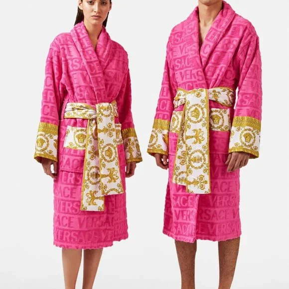 Authentic VERSACE I ♡ BAROQUE BATHROBE - Unisex Pink Size M - Picture 8 of 9